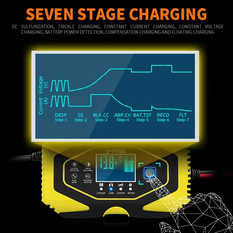 Smart Car Battery Starter Battery Charger 12V 24V 7-Stage Automatic Car Charger Starting For for GEL WET AGM