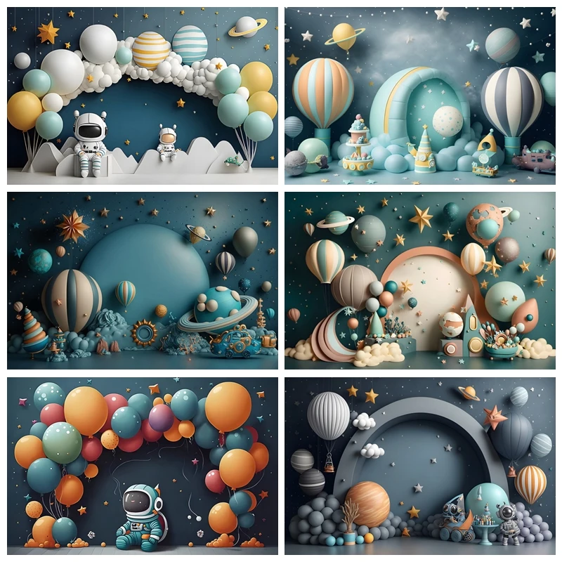 

AI Universe Boy And Girl's 1st Birthday Backdrops Photography Outer Space Baby Shower Party Background Photo Photographic Props
