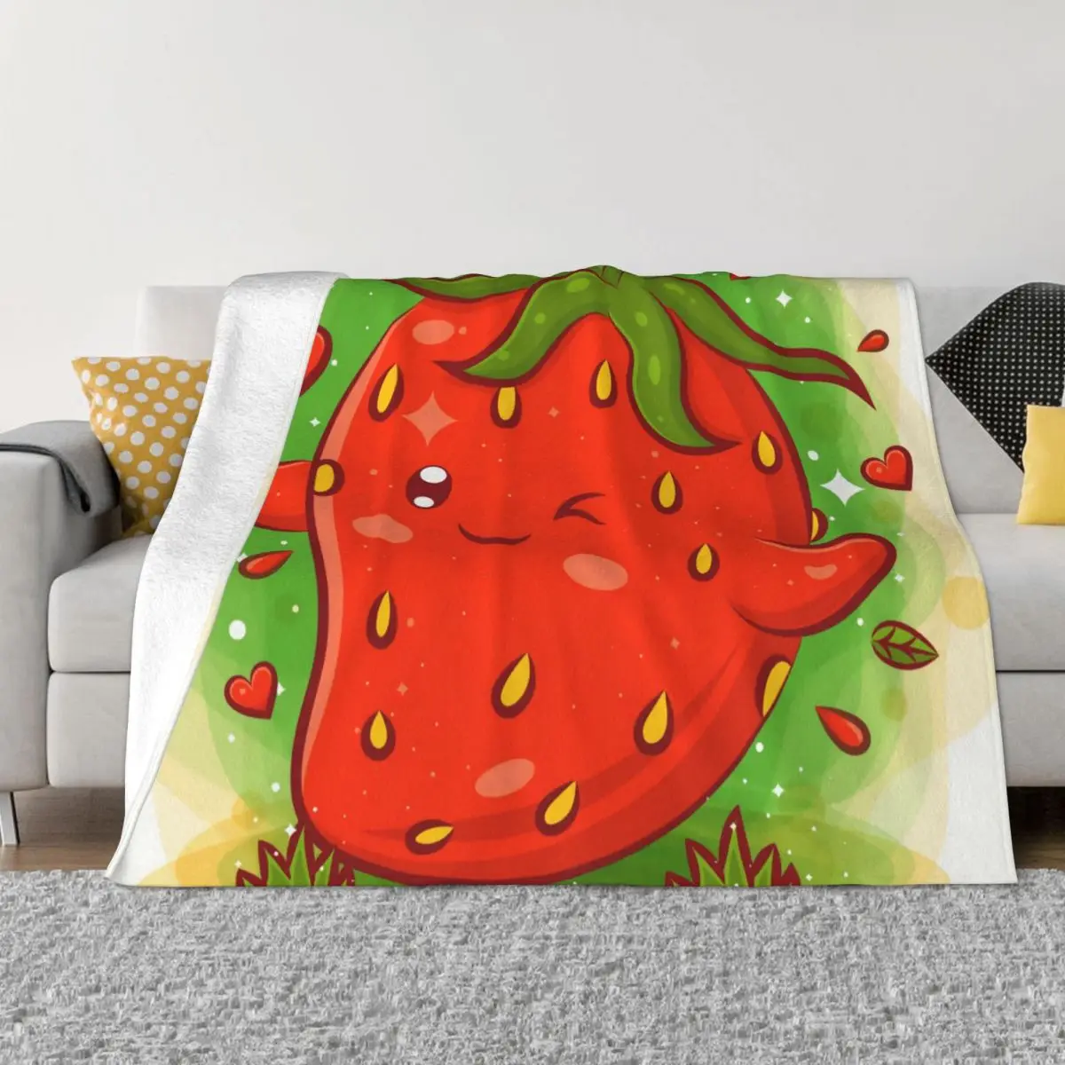 

Strawberry Pink Cute Plaid Blanket Plaid Sherpa Throw Blankets for Easy Care Machine Travel Camping