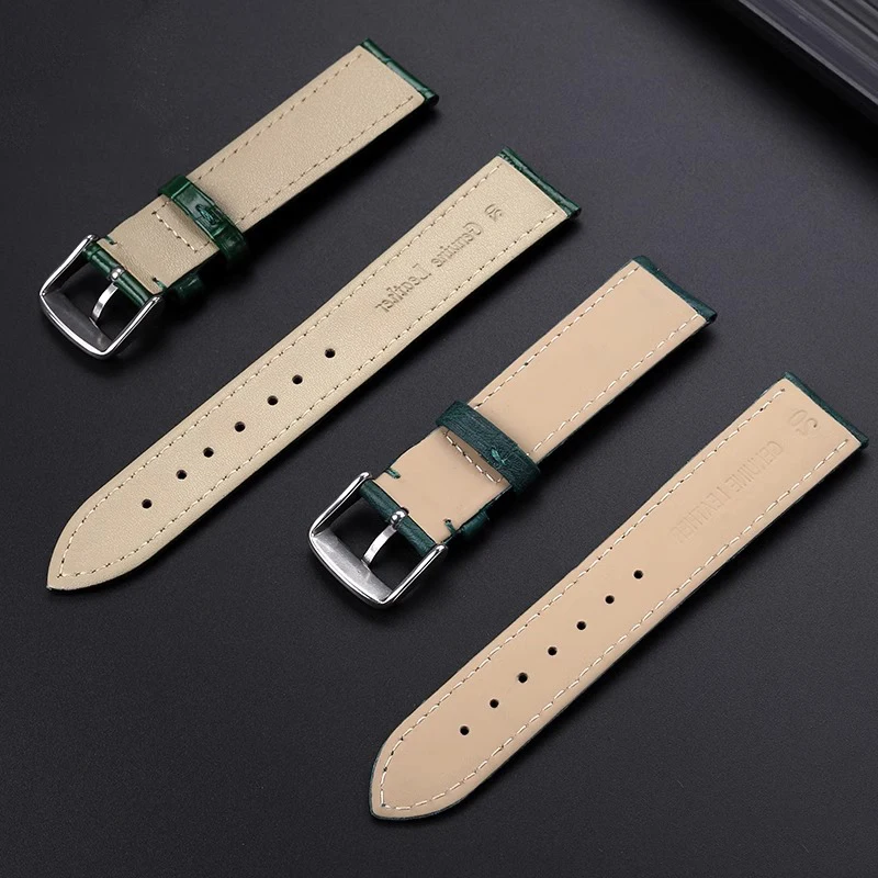 Elegant Green Leather Watch Strap with Butterfly Clasp - Soft Cowhide Band & Tool Included