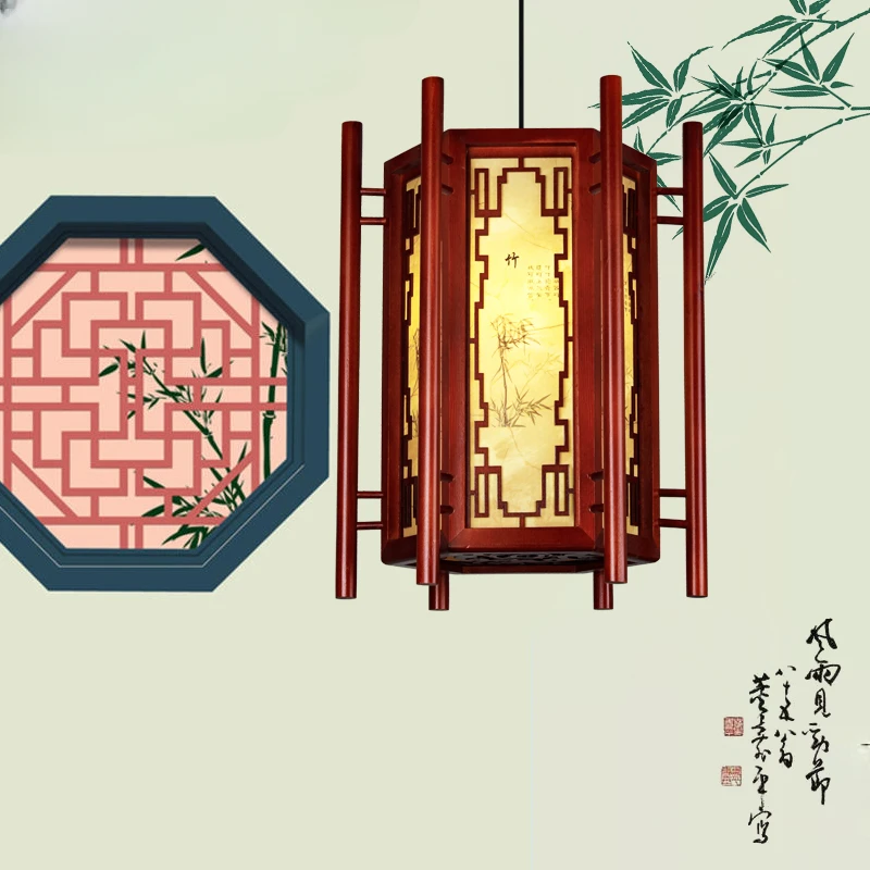 

Antique solid wood palace lantern imitation sheepskin advertising printing custom LOGO teahouse restaurant chandelier