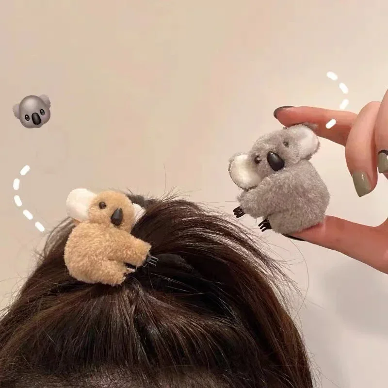 Cute Fluffy Koala Bear Hair Clips, Super Soft Plush Animal Hairpins, Koala Claw Barrettes for Women & Girls, Hair Accessories