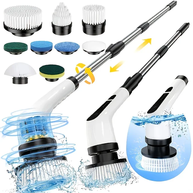 9 in 1 Multifunctional Handheld Electric Cleaning Brush With Telescopic Function, Bathroom Floor And Kitchen Cleaning Tool
