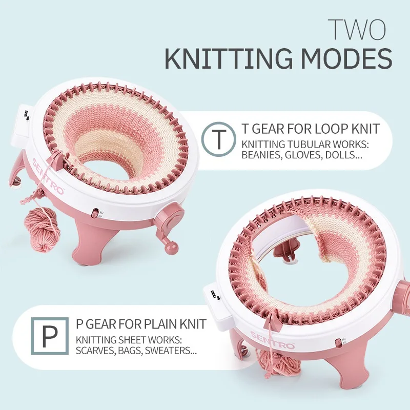 SENTRO Knitting Machines, 32 Needles Knitting Loom Smart Knitting Board  Rotating Double Weaving Machine Kit for Kids and Adults Pink