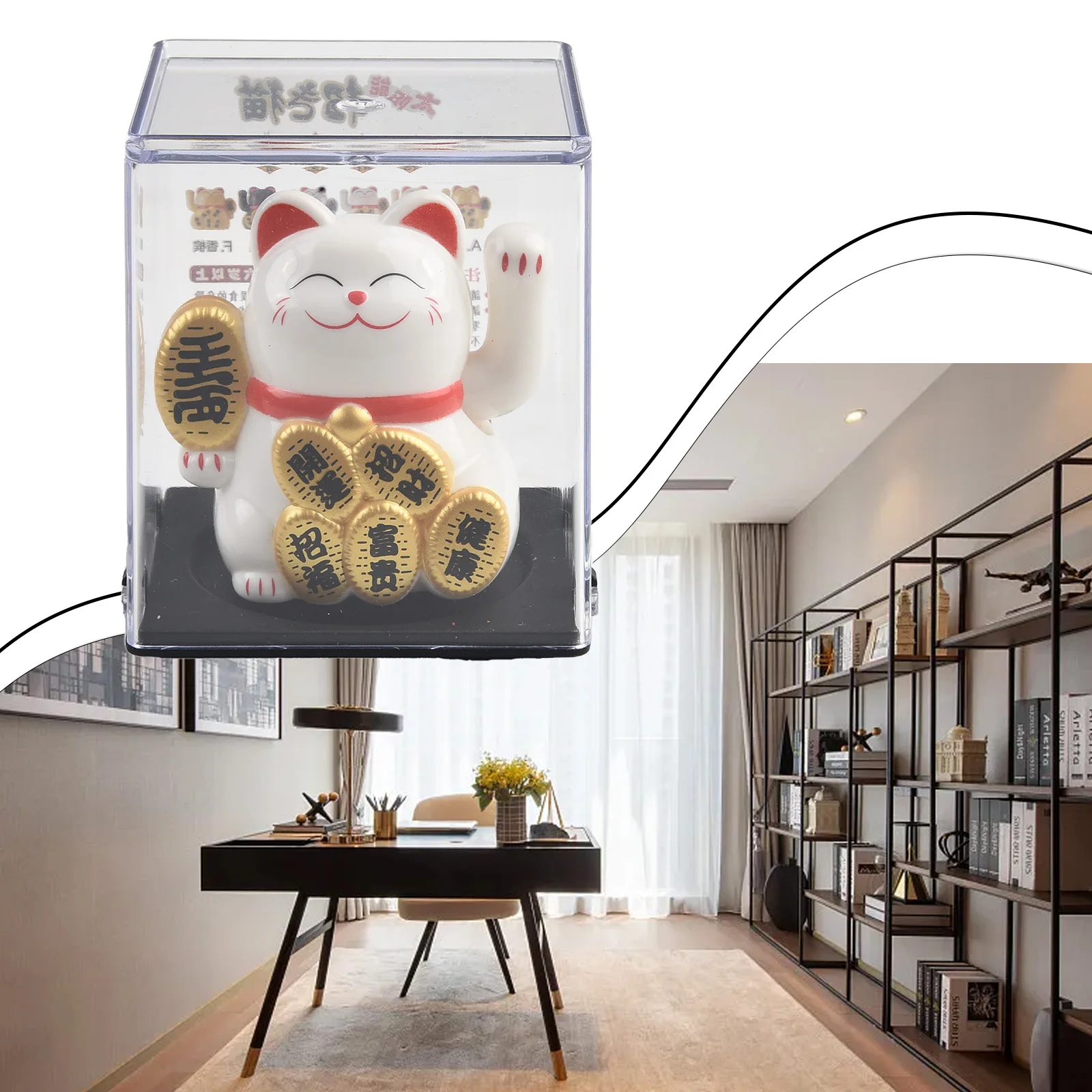 

1pcs Solar Powered Lucky Cat Welcoming Chinese Lucky Cat Waving Hand Beckoning Fortune Cat Figurines For Home Decoration