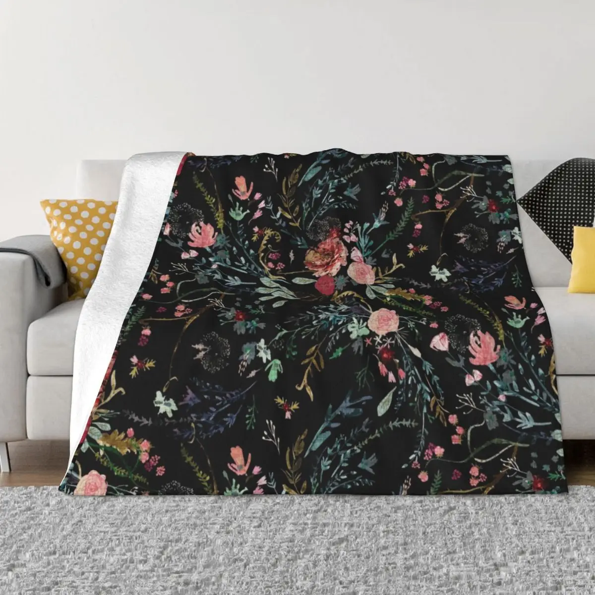 

Midnight Floral Throw Blanket Dorm Room Essentials Furry Blanket Designer Blankets Camping