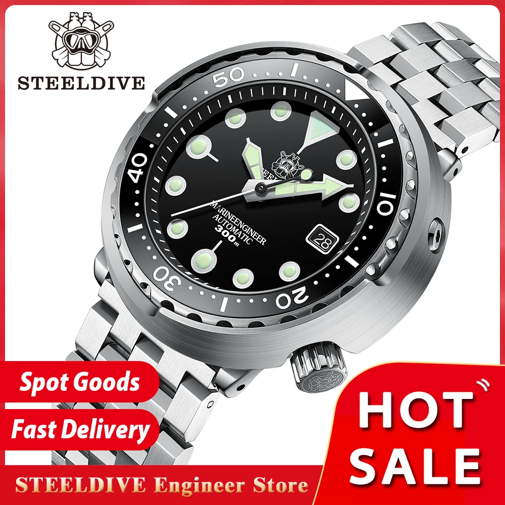 STEELDIVE-Relógio de pulso mecânico masculino SD1975, relógio de mergulho, relógio luminoso C3, espelho safira, 300m à prova d'água