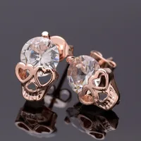 Rose Gold Color Skull Stud Earrings With Sparkling Zircon Cute Hip-Hop Style Street Punk Neutral Earrings For Couples jewelry 2
