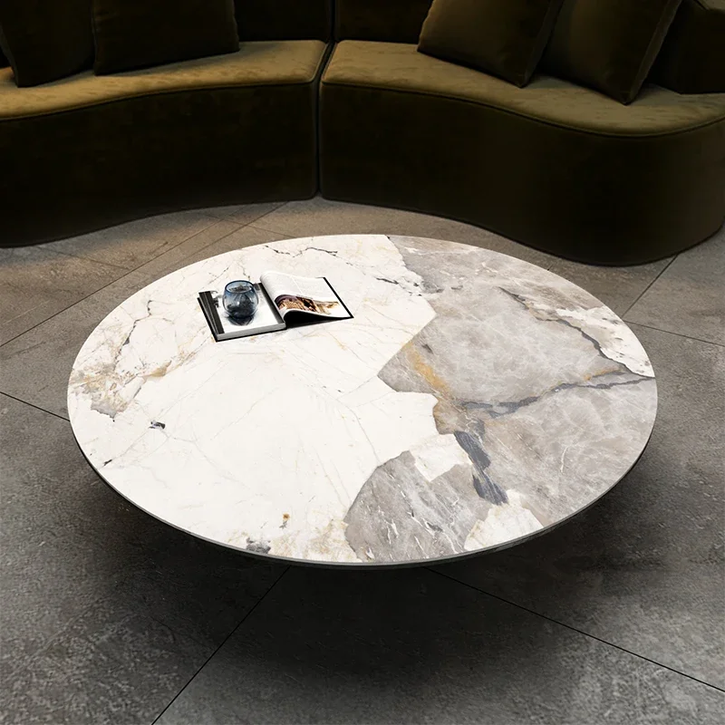 

Italian Luxury Coffee Tables Stone Plate Simple Living Room Stainless Steel Foot Marble Round Mesa Plegable Home Furnitures