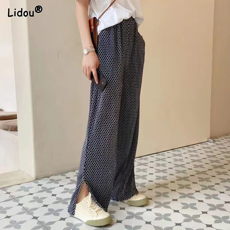2023 New Women's Clothing Loose Fashion Casual Young Style Printing Elastic Waist Straight Pockets Comfortable Wide Leg Pants