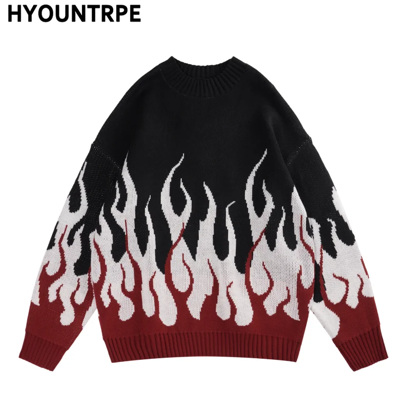 2022 Mens Streetwear Sweater Retro Painting Fire Graphic Hip Hop