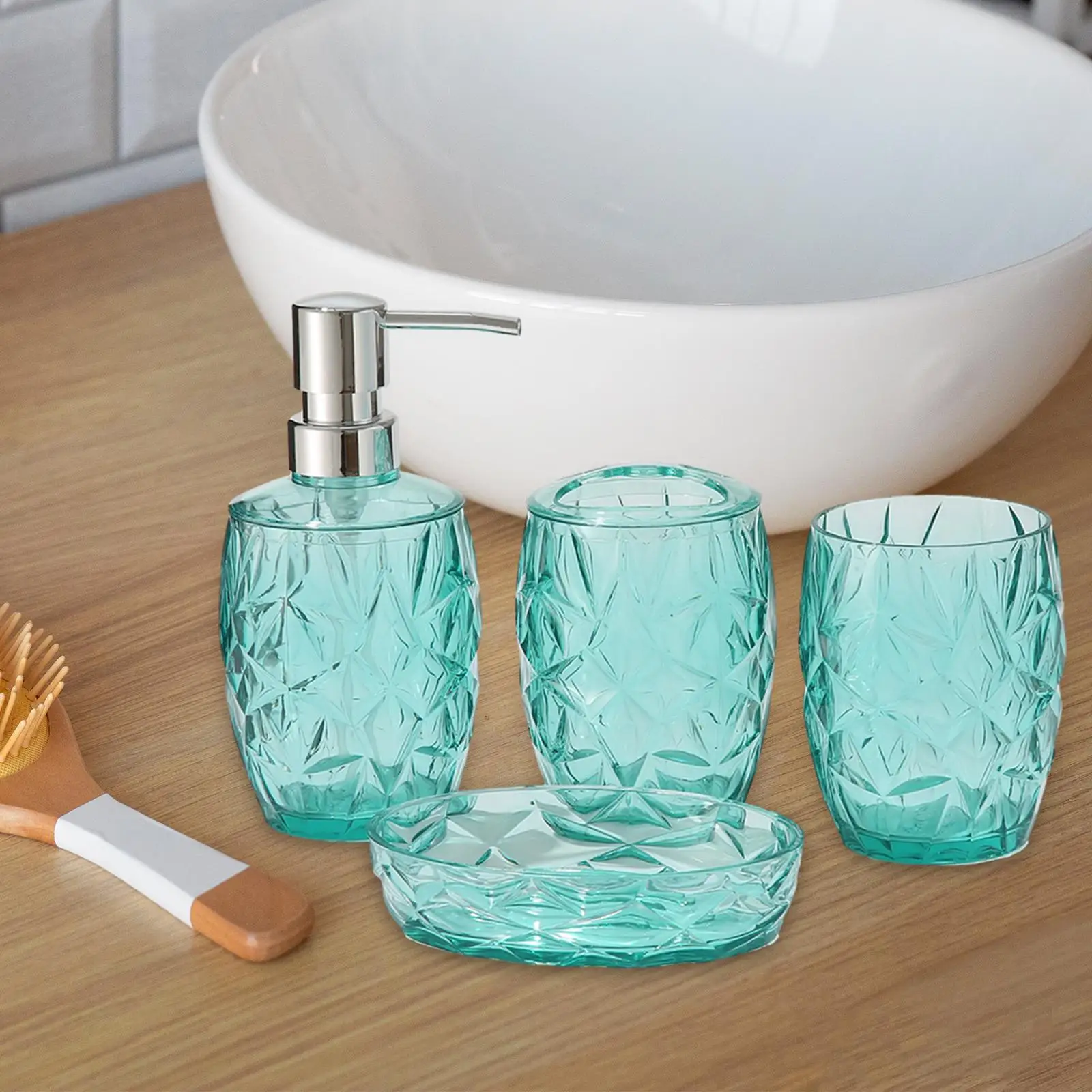 4 Pieces Lotion Bottles Toothbrush Holder Soap Dish Bathroom Accessory Set for Home Vanity Countertop Bathroom Apartment