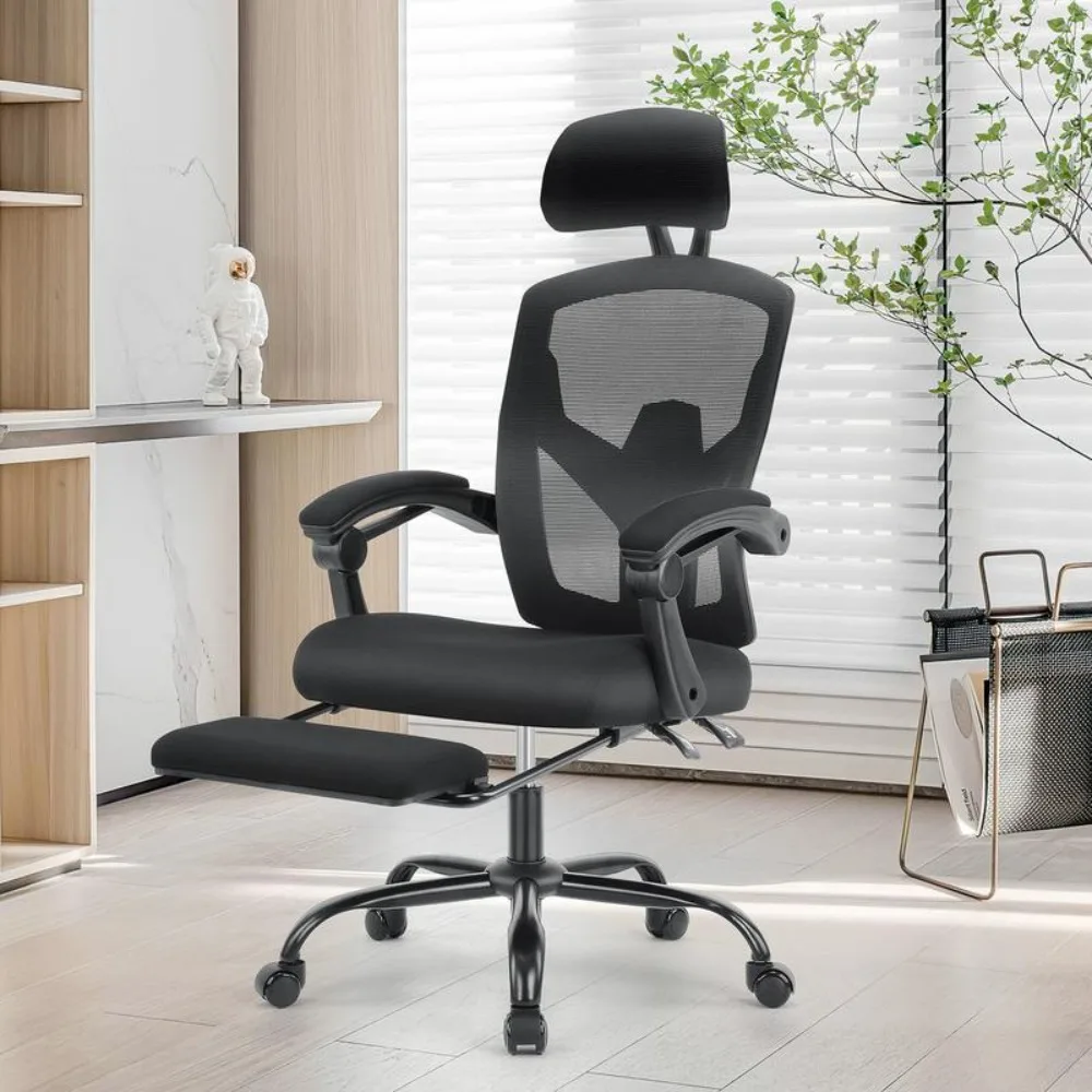 Ergonomic Office Chair, with Lumbar Pillow & Retractable Footrest, Mesh Office Chair with Armrests and Adjustable Headrest t back support pillow cushion neck pillow memory foam filling mesh lumbar support car travel pillow waist cushion for carcustom