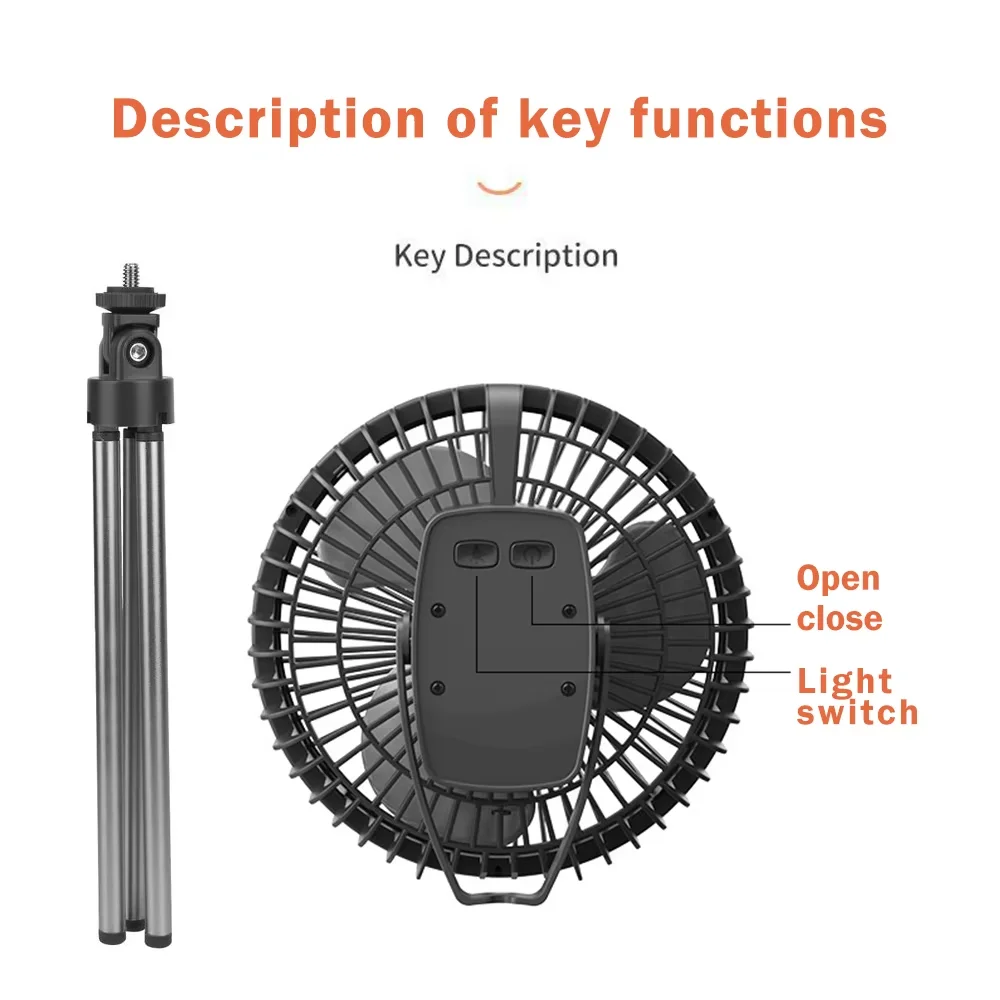 10000mAh 4000mAh Camping Fan Rechargeable Desktop Portable Circulator Wireless Ceiling Fan with Power Bank LED Lighting Tripod