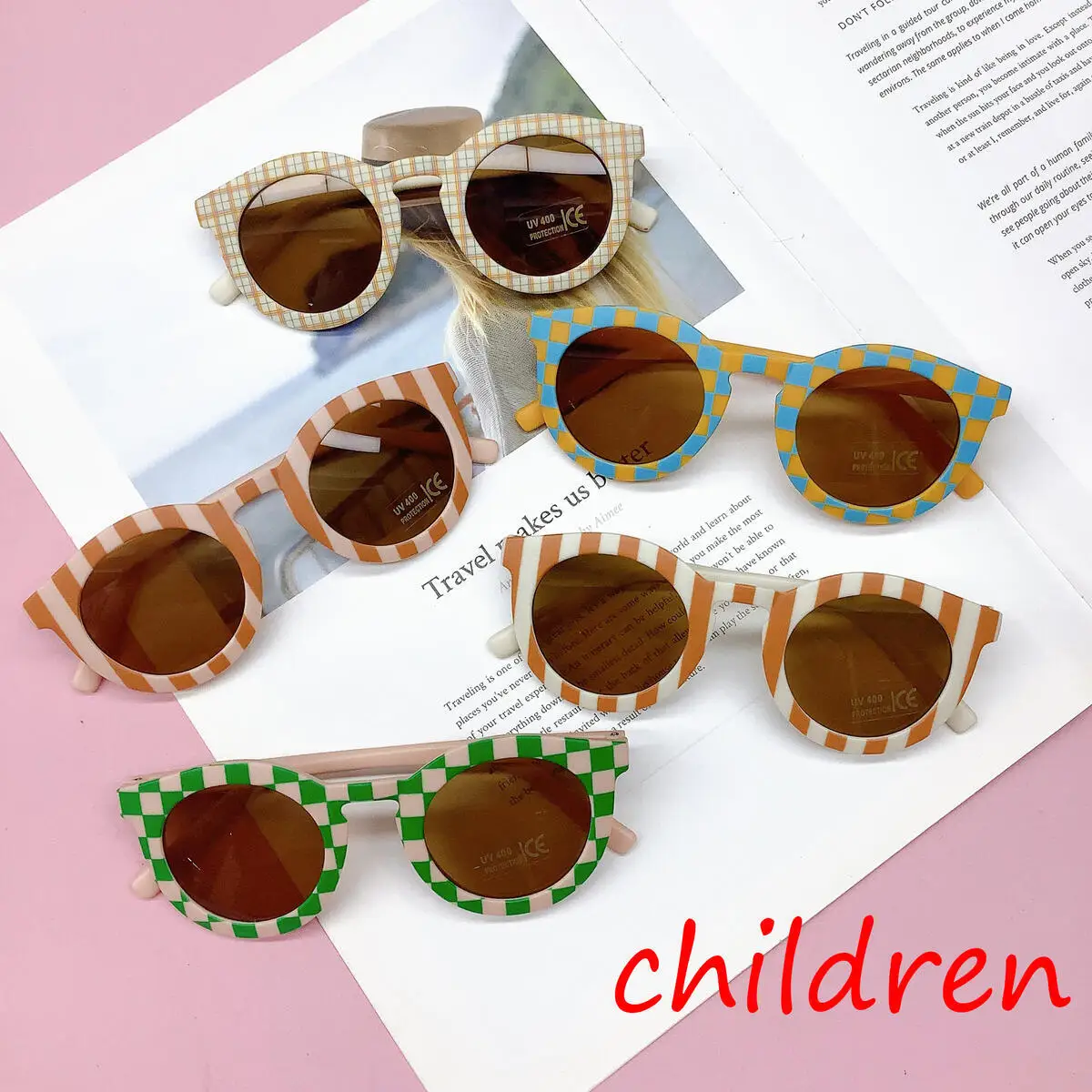 checkerboard sunglasses baby anti-UV400 glasses tide Individualized children's sunglasses fashion boys and girls