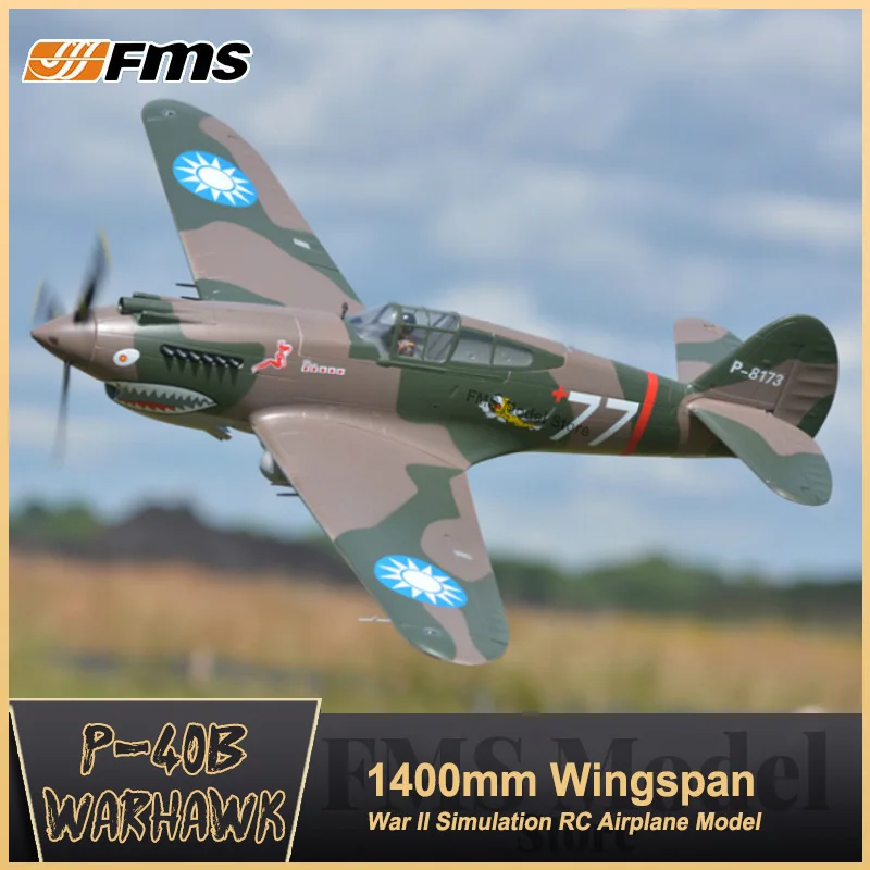 Fms 1400Mm 1.4M (55.1 ") P40 P-40B Warhawk Rc Aereo Flying Tiger 6Ch Con Lembi Retrattili Led Pnp Warbird Modello Aereo Aircraf