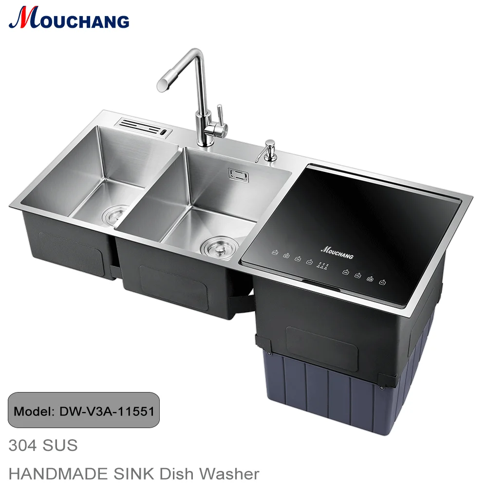 Multifunctional Stainless Steel Automatic Square Double Bowl Washbasin Desktop Dishwasher 2