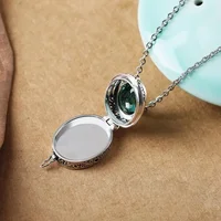 Fashion Vintage Style Green Crystal Pendant Retro Carved Gawu Can Open Photo Box Openable Style Pendant Necklace for Women Men - Image 3