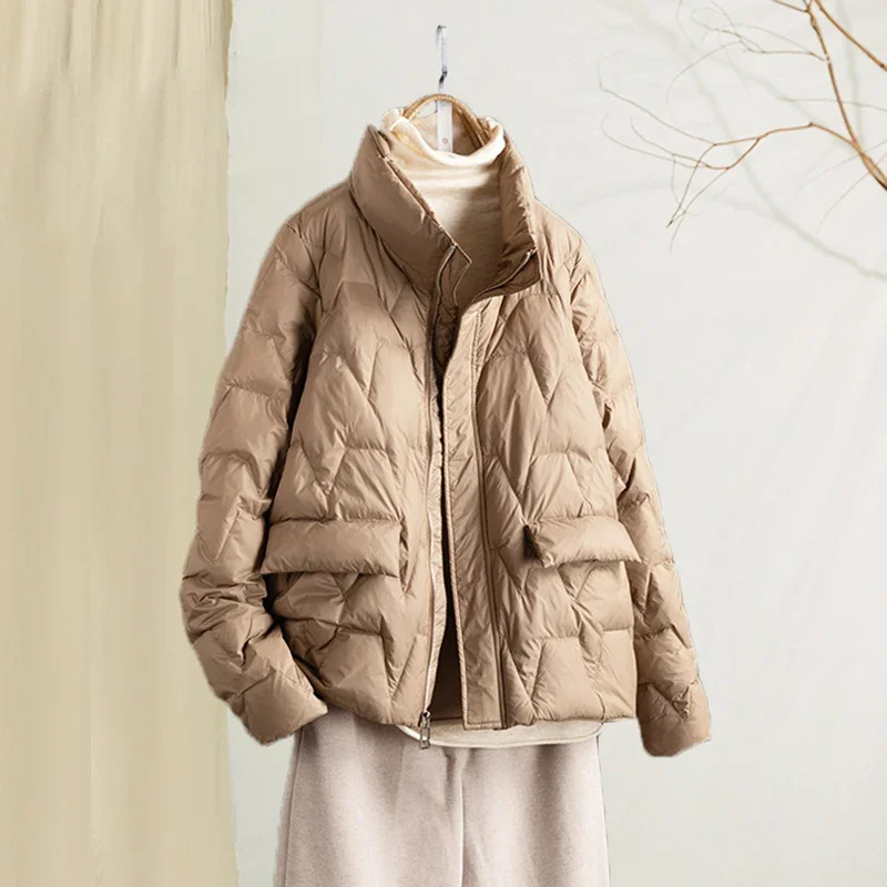 

Осеннее ультратонкое пальто на утином пуху, женские облегающие повседневные куртки, Зимние Модные базовые парки с карманами