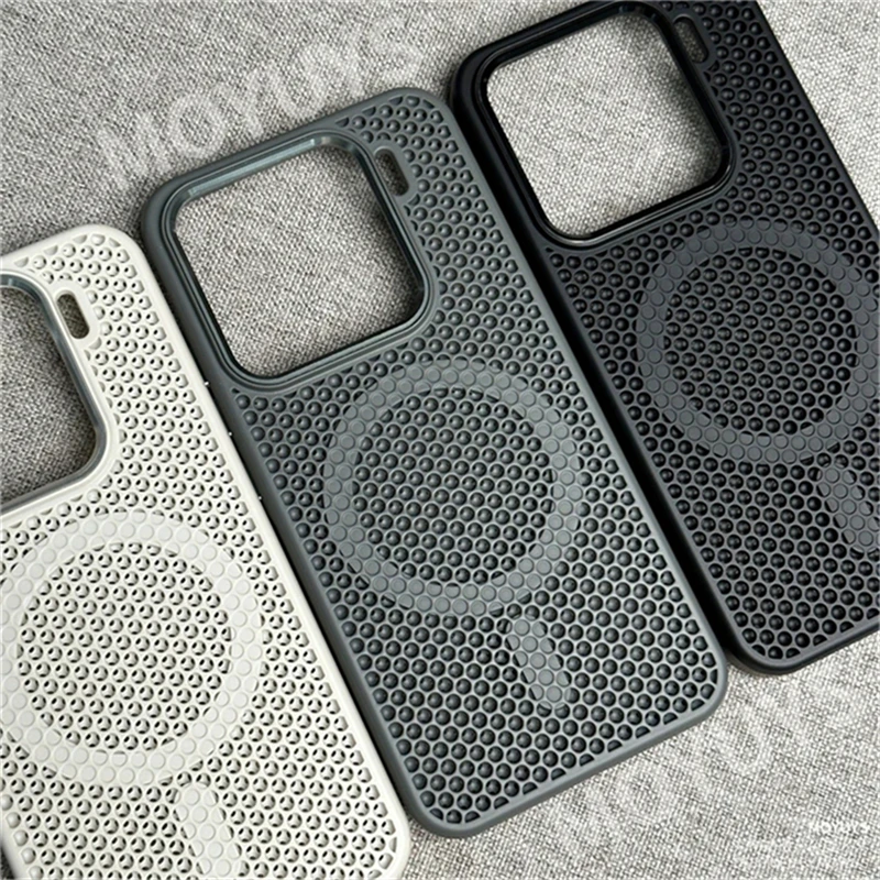 MagSafe-Compatible Shockproof Honeycomb Mesh Cooling Phone Case with Magnetic Features