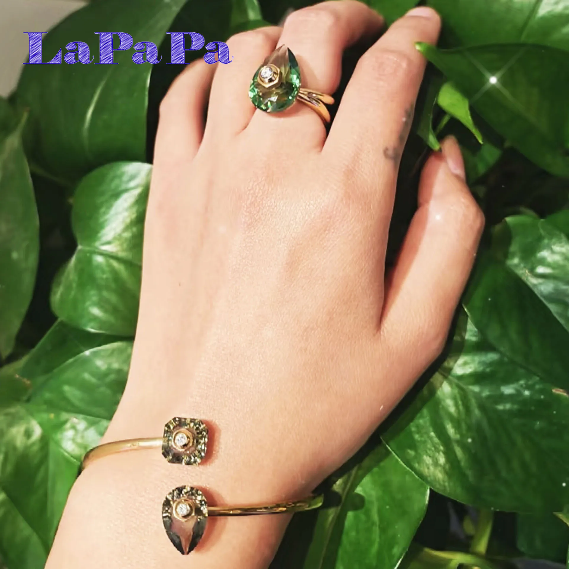 2025 High Quality Green Cut Crystal Necklace Bracelet Ring Geometric Earrings Exquisite for Women Stainless Steel Jewelry Set 1