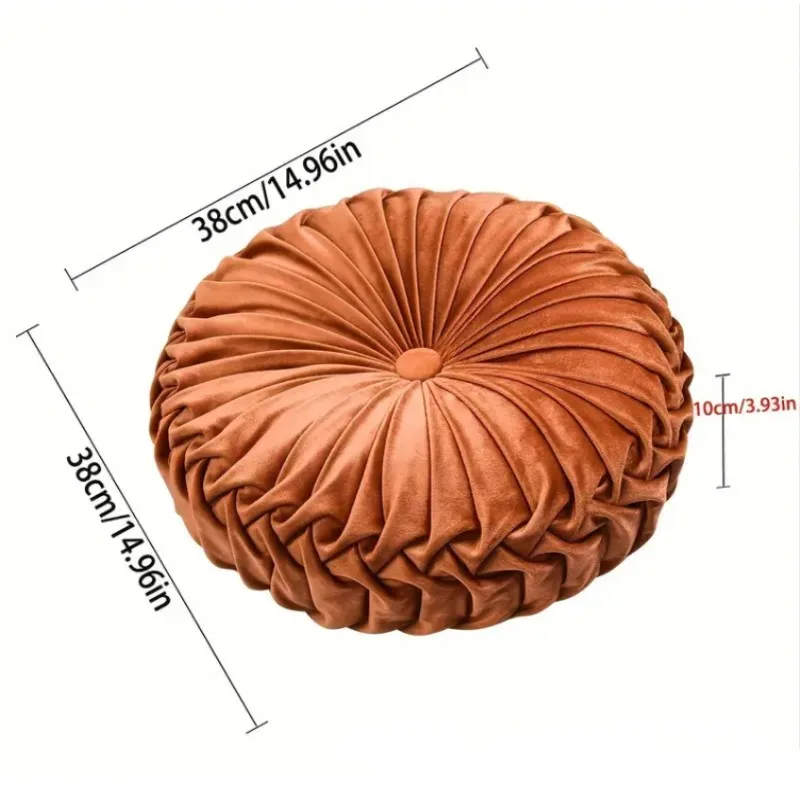 Velvet Pleated Round Throw Pillow - Boho Green Pumpkin Accent Cushion