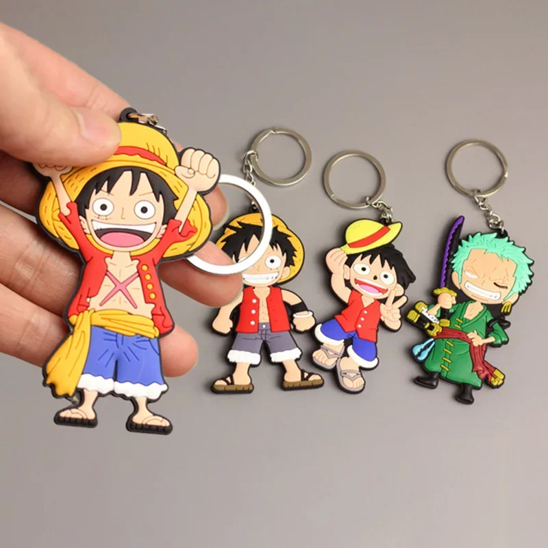 One Piece Anime Schlüsselanhänger Zubehör Cartoons Ruffy Zoro Actionfiguren Gummi Schlüsselanhänger für Autoschlüssel Charms Schlüsselanhänger Spielzeug Geschenke