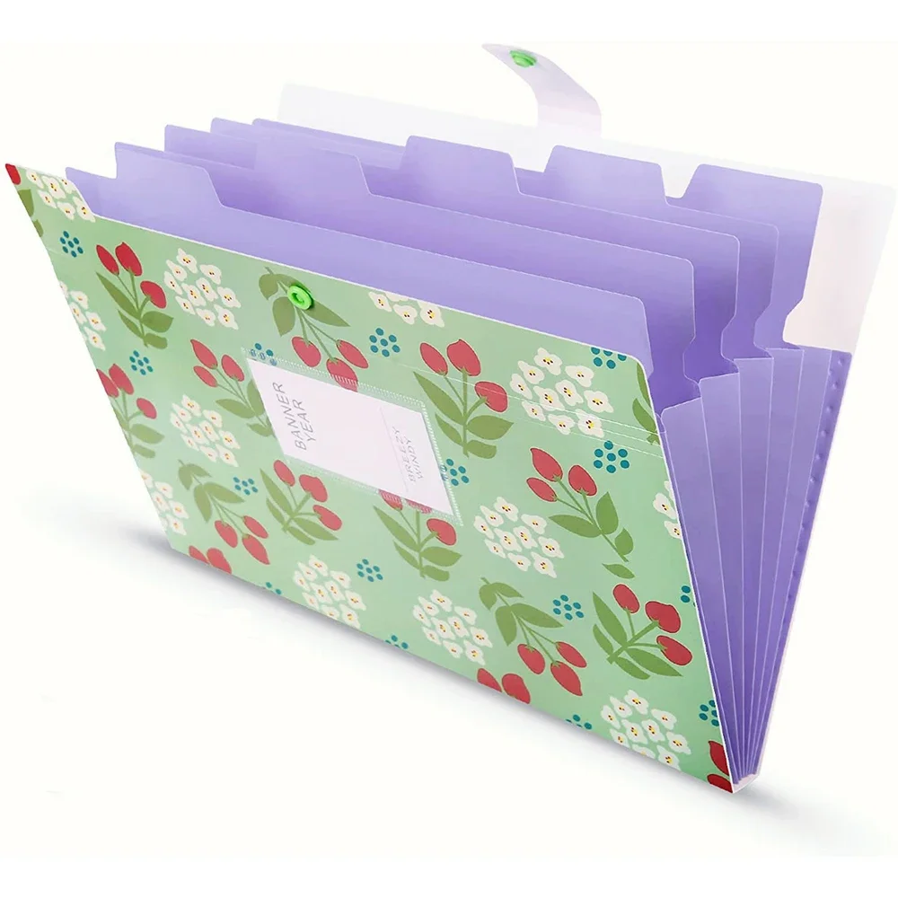 Organizzatore da scrivania espandibile Formato A4 Portadocumenti con 5 tasche Cartella portadocumenti Organizzatore di documenti Cartelle di file floreali Cartella a fisarmonica - immagine 2