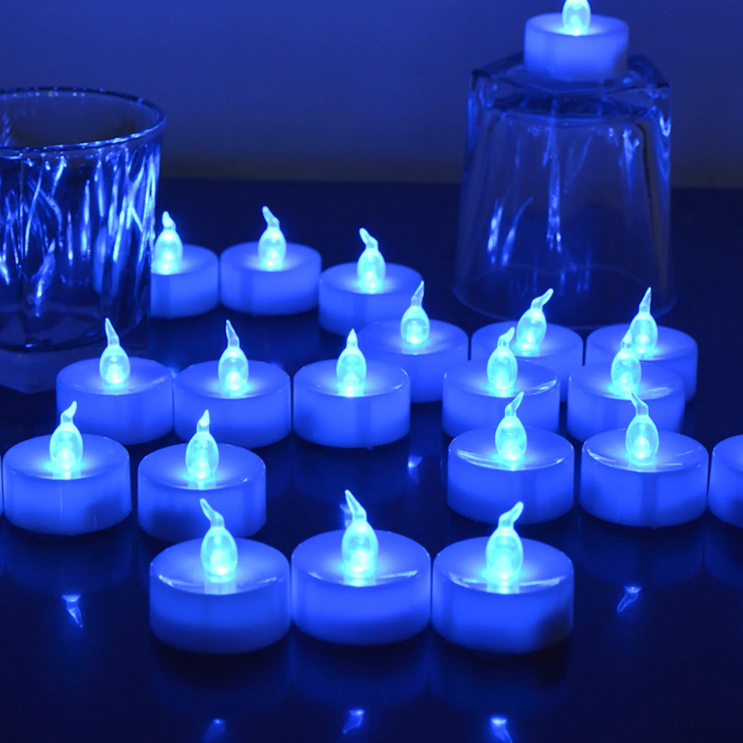 Luz Azul sin llama para decoración del hogar, cera de té parpadeante para  Halloween, boda, Navidad, mesa, velas eléctricas, 12 unidades - AliExpress