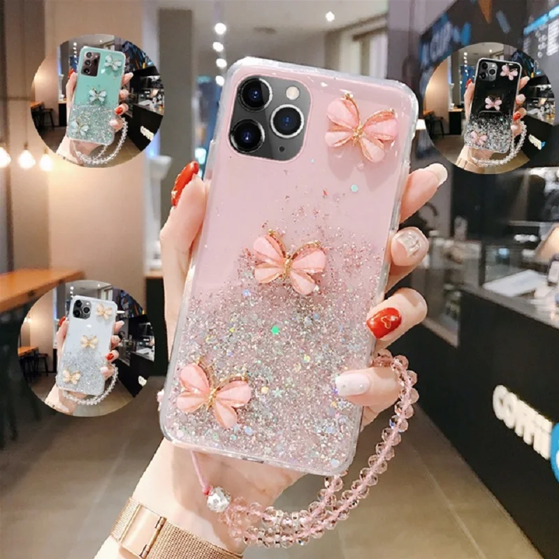 Coque téléphone papillon à paillettes avec sangle huawei honor_voghion.com