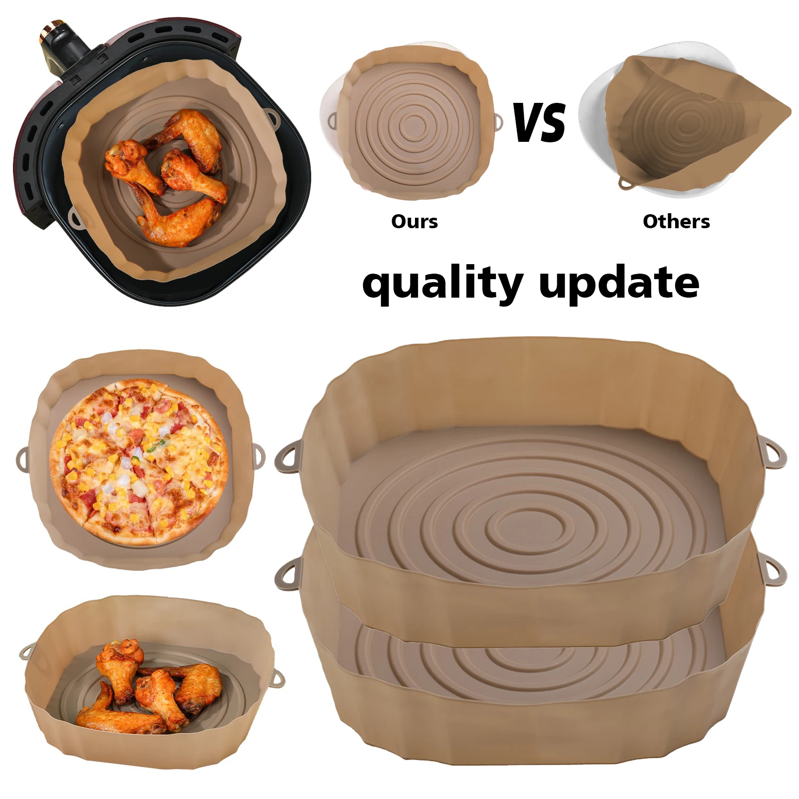 Description Picture 2 of item1Pcs Food Grade Silicone Air Fryers Oven Baking Tray Reusable Airfryer Pan Liner Tools Pizza Fried Chicken Air Fryer Basket Mold