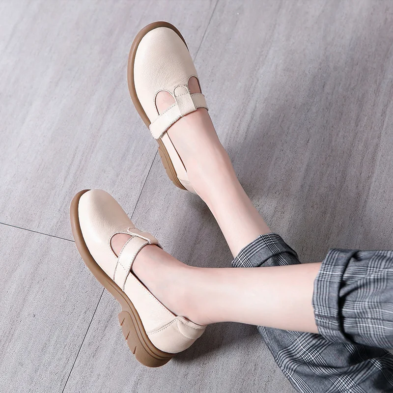 

Big Head Shoes Female Retro British Style Small Leather Shoes Round Head Flat Large Size Women's Shoes Casual Deep Mouth Single