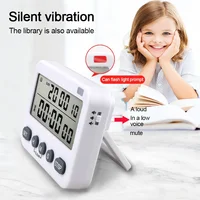 Minuterie numérique pour touristes, grand écran LCD, compte à rebours de cuisine, chronomètre d'étude avec vibration, fonction mémoire 4