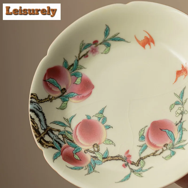 Antique Ru Kiln Porcelain Pot Bearing Holder Nine Peach Dry Brew Table Tea Tray Fruit Snack Plate Teaware Tableware Ornaments
