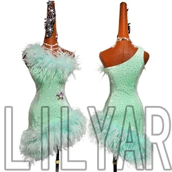 New Latin Race Dress Show Dress Adult Custom Mint Green Slant Shoulder Sexy Dance Dress
