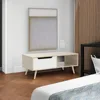Modern Wooden Coffee Table with Storage, Minimalist Hallway Mid Century Cocktail Table for Living Room Apartment Reception, Oak 5
