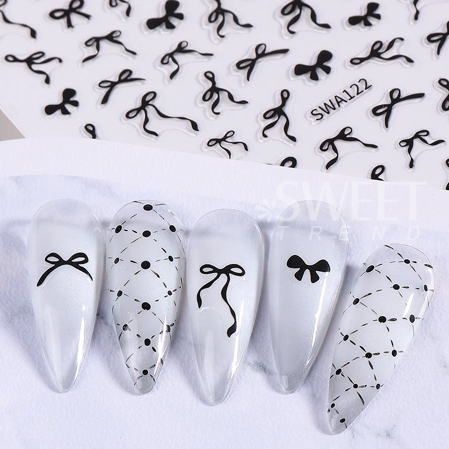 4pcs Streamer Bow Nail Art Stickers Black White Red Pink Irregular Bow Design Nail Decals DIY Elegant Slider Manicure Decoration
