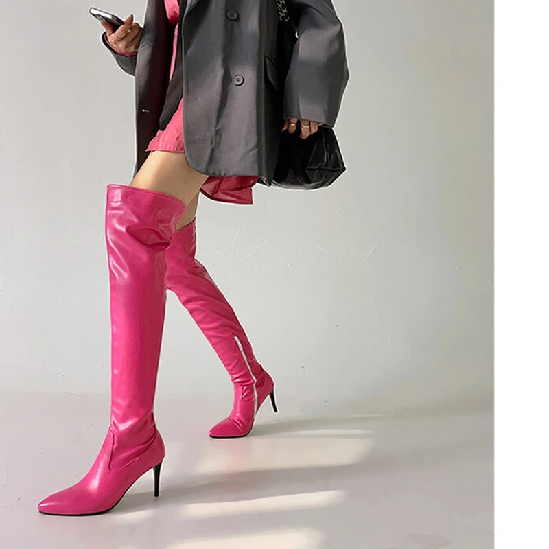 

Anime Oshi No Ko Cosplay Hoshino Ai Shoes Boots Rose Red Sexy High Heel Elastic Leather Slim Over Knee Boots For Girls