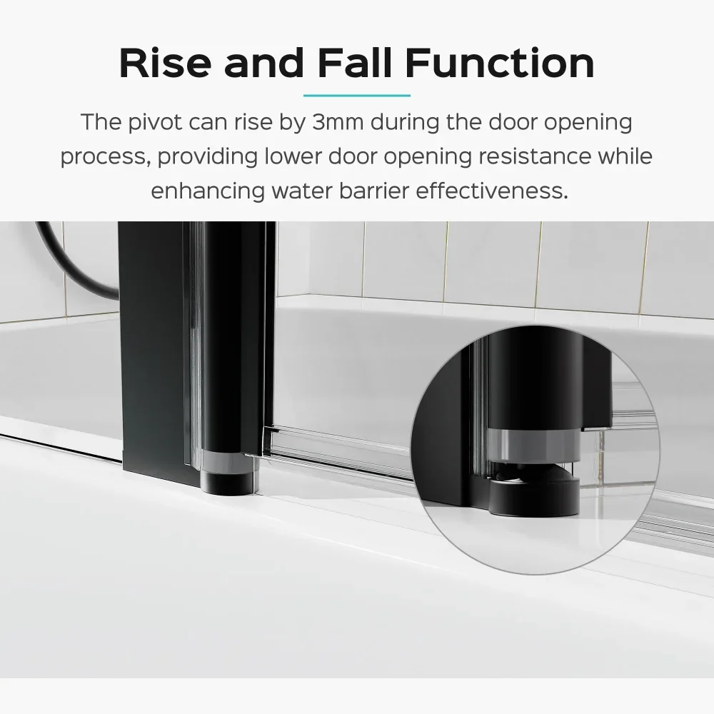 43 in. W * 58 in. H Frameless Folding Shower Doors for Bathtub, 1/4" (6mm) Thick SGCC Tempered Glass Door, Bathroom Pivot Tub 3