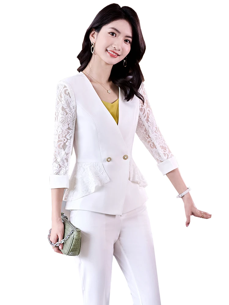 

Black White Pink Purple 2 Piece Set Summer Pant Suit Women Office Ladies Formal Business Work Wear Blazer and Trousers