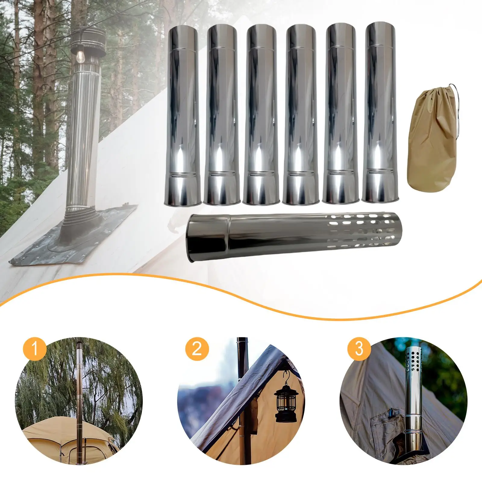 Fast Heating Dissipation Stove Chimney Stainless Steel Extension Tube for Outdoor Camping Tent Stove Fast Heating Dissipation Stove Chimney Stainless Steel Extension Tube for Outdoor Camping Tent Stove