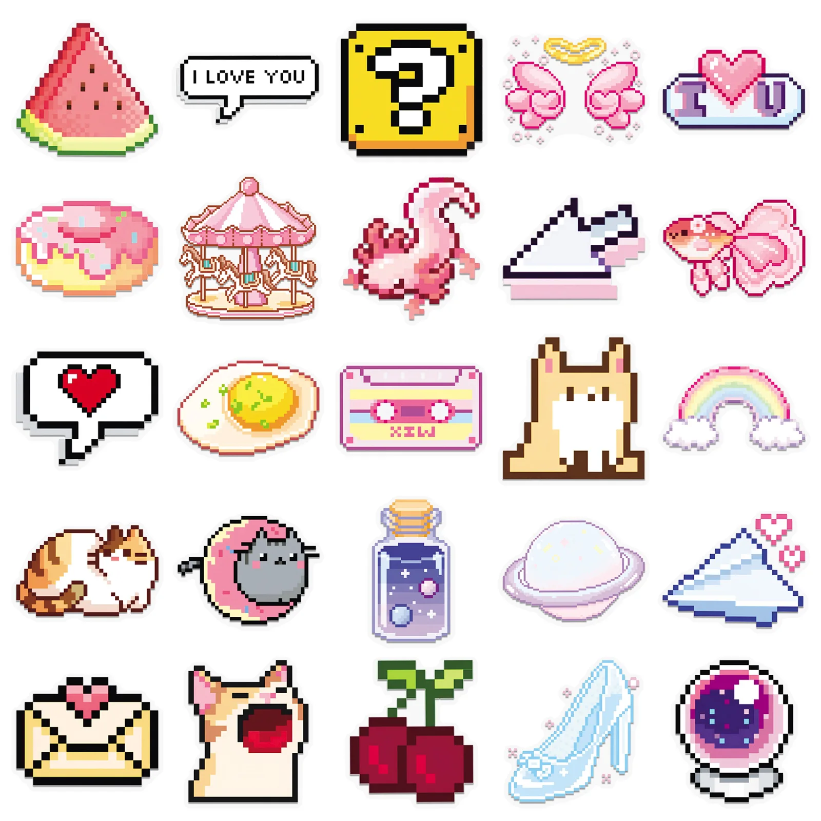 50Pcs Cute Pixel Game Stickers Kawaii Girls Cat DIY Stickers Scrapbooking Phone Luggage Skateboard Waterproof Decals - 6