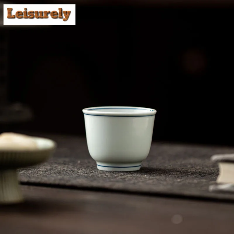 75ml Hand-painted Double-line Slanted Mouth Teacup Zen Tea Bowl Water Jug Tea-tasting Smelling Cup Chazhan Master Cups For Tea