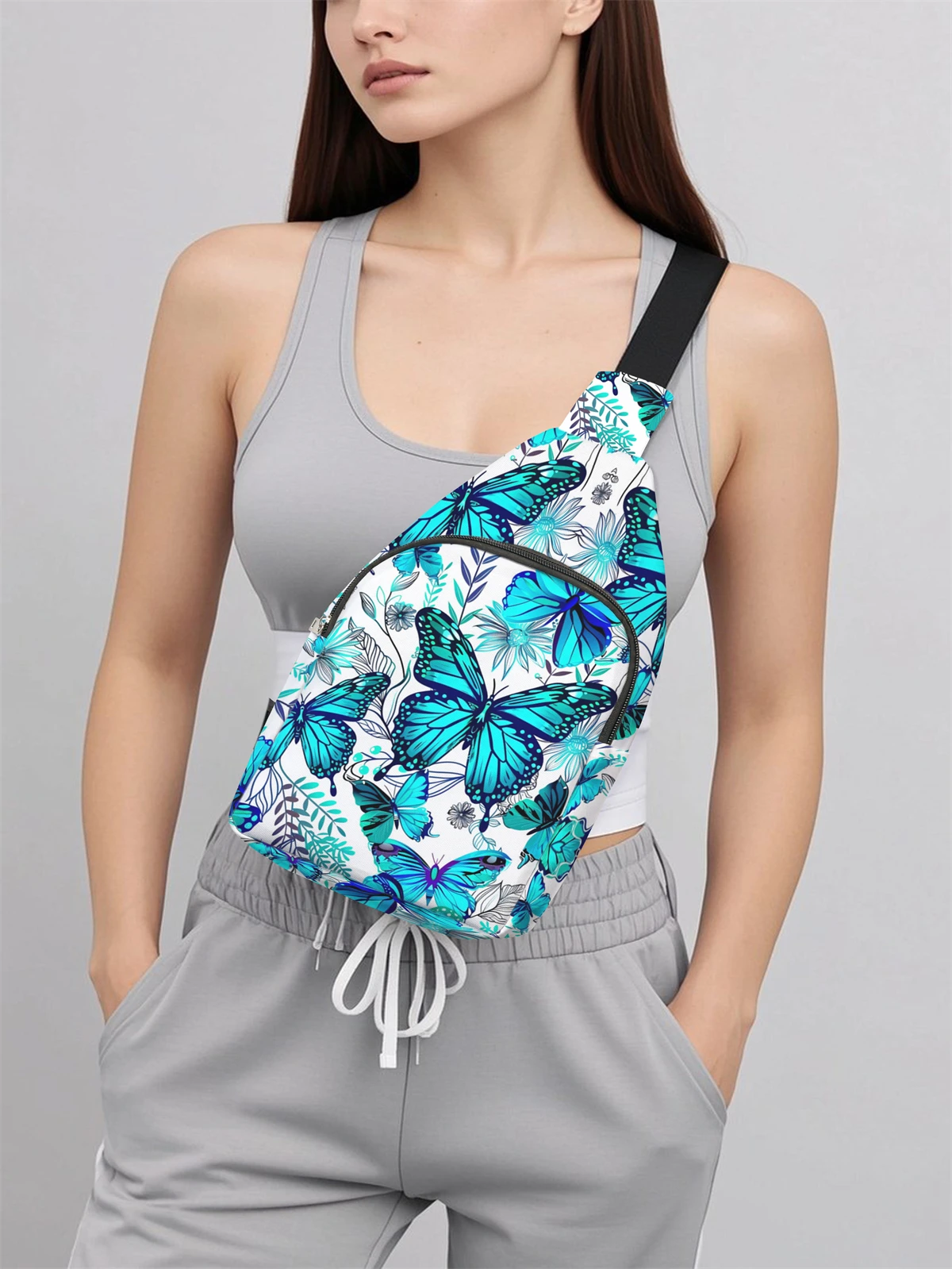 Butterfly pattern chest bag crossbody bag, multifunctional, lightweight, and simple chest bag, suitable for travel