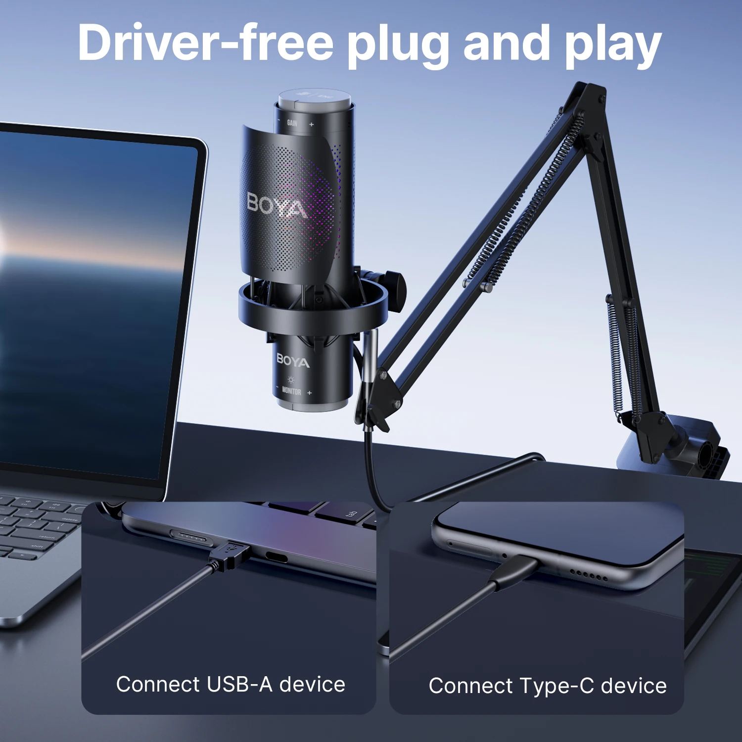 ميكروفون مكثف USB BOYA K9 مع تحكم RGB/مقبس سماعة ا...