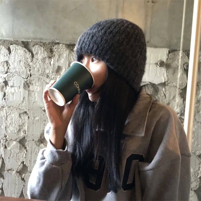 

Korean Version of Winter Solid Color Warm Knit Hat Ear Warm Woolen Hat Cold Hat