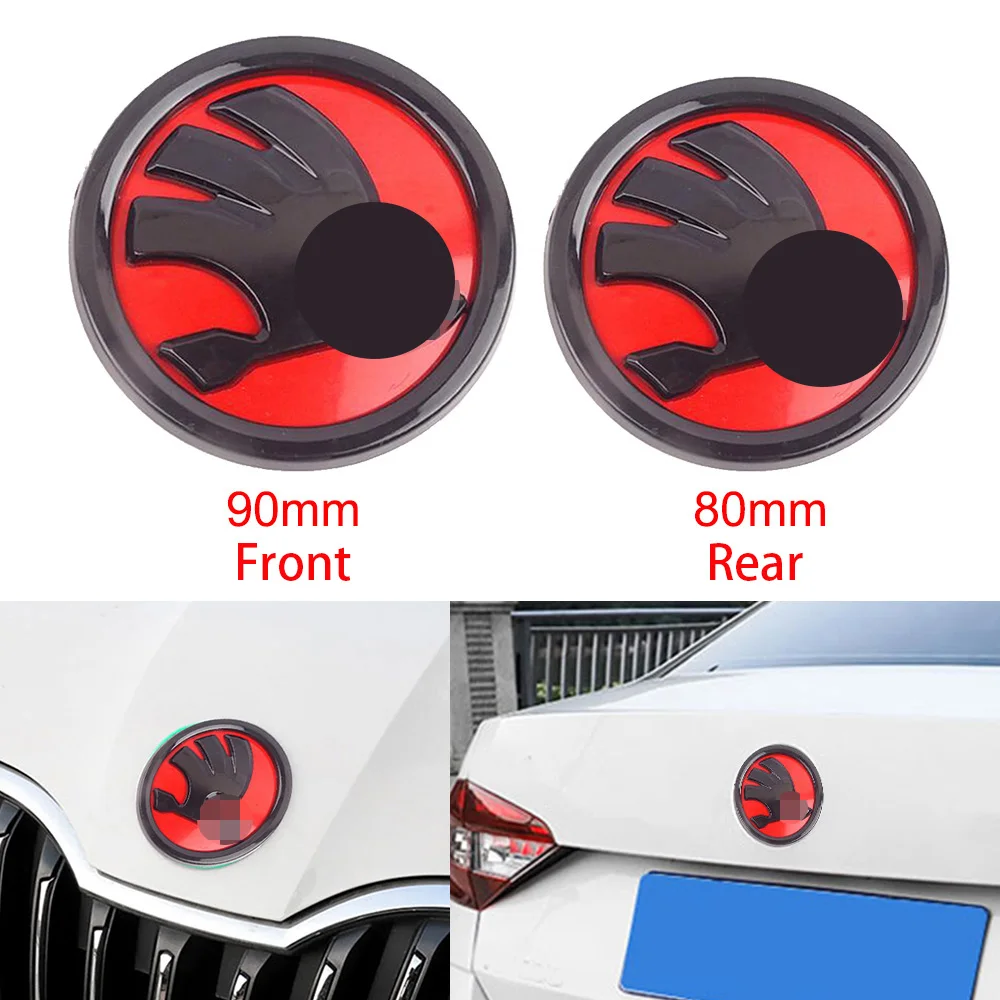 Black 90mm Emblem Badge 3m Adhesive Front Rear Bonnet Boot For Skoda Models