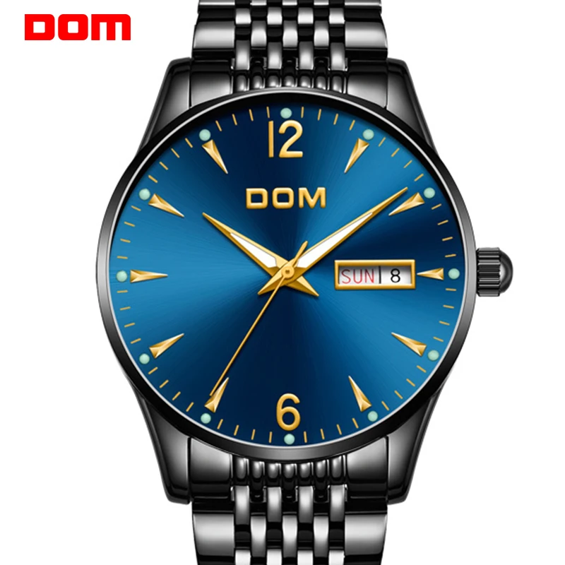 

DOM 2023 New Blue Dial Fashion Quartz Black Watch Mens Watches Top Brand Luxury Waterproof Clock Relogio Masculino M-11BK