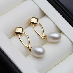 Real Cultured Natural Pearl Earrings For Women,Gold Plated Hanging Pearl Earrings Mother Wife Gift White