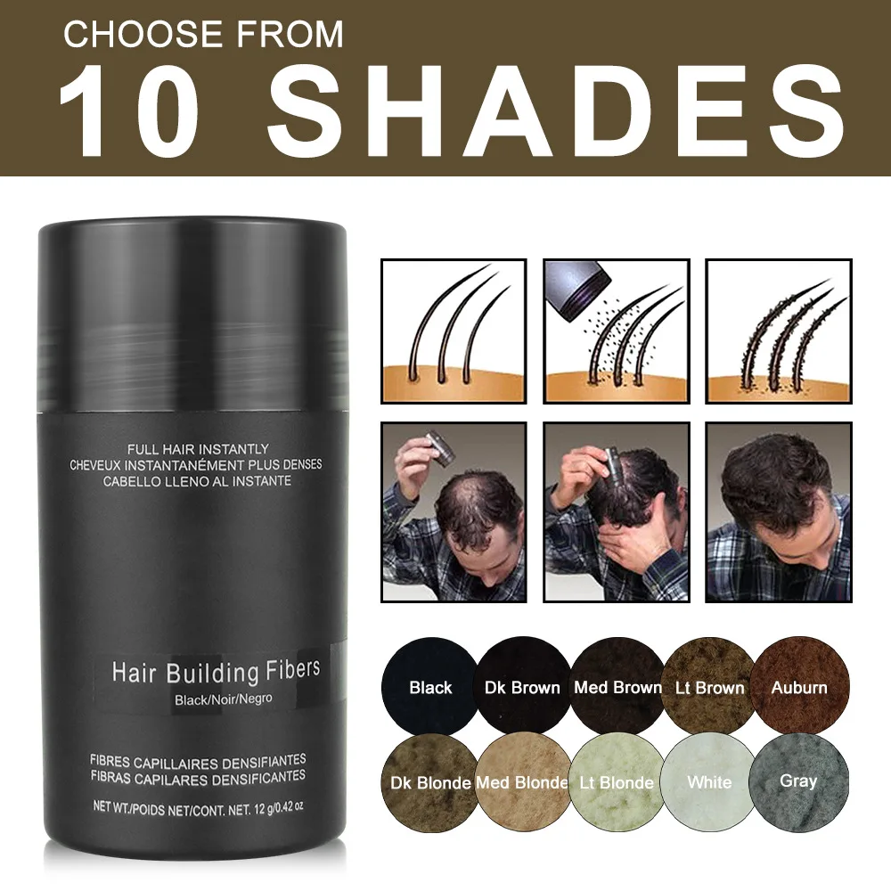 TOP -9 Colors,12g，Hair Building Fibers，Keratin Hair Fibers give theappearance of thick, full hair，Conceals hair loss